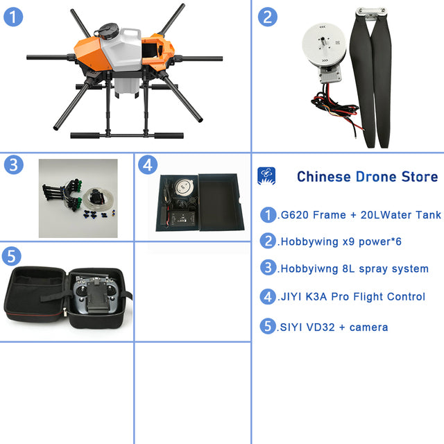EFT G620 Six-Axis 20L 20KG Agricultural Spray Drone Hobbywing X9 Power System Kit with 5L 8L Pump VD32 T12 H12 K++ K3A