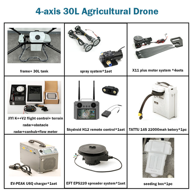 New Design 4-axis 30KG Agricultural Spray Drone JIIYI Flight Control With Hobbywing X11 PLUS Motor Power System