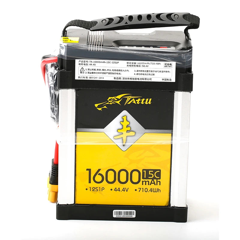 TATTU 44.4V 16000mAh 15C 12S 710.4Wh 리튬폴리머 충전식 배터리 DIY RC 드론 모델용 리튬이온 배터리