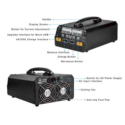 EV-PEAK U4-HP Dual channel Balance Smart Charger For LiPo / LiHv 6S-14S battery 2500W/ 25A Agricultural UAV