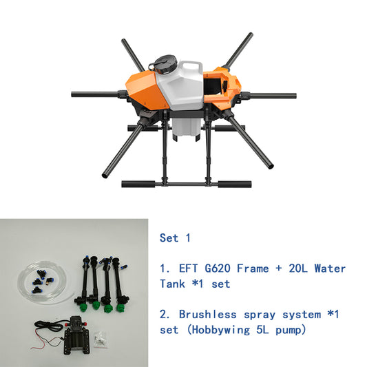 EFT G620 Six-Axis 20L 20KG Agricultural Spray Drone Hobbywing X9 Power System Kit with 5L 8L Pump VD32 T12 H12 K++ K3A